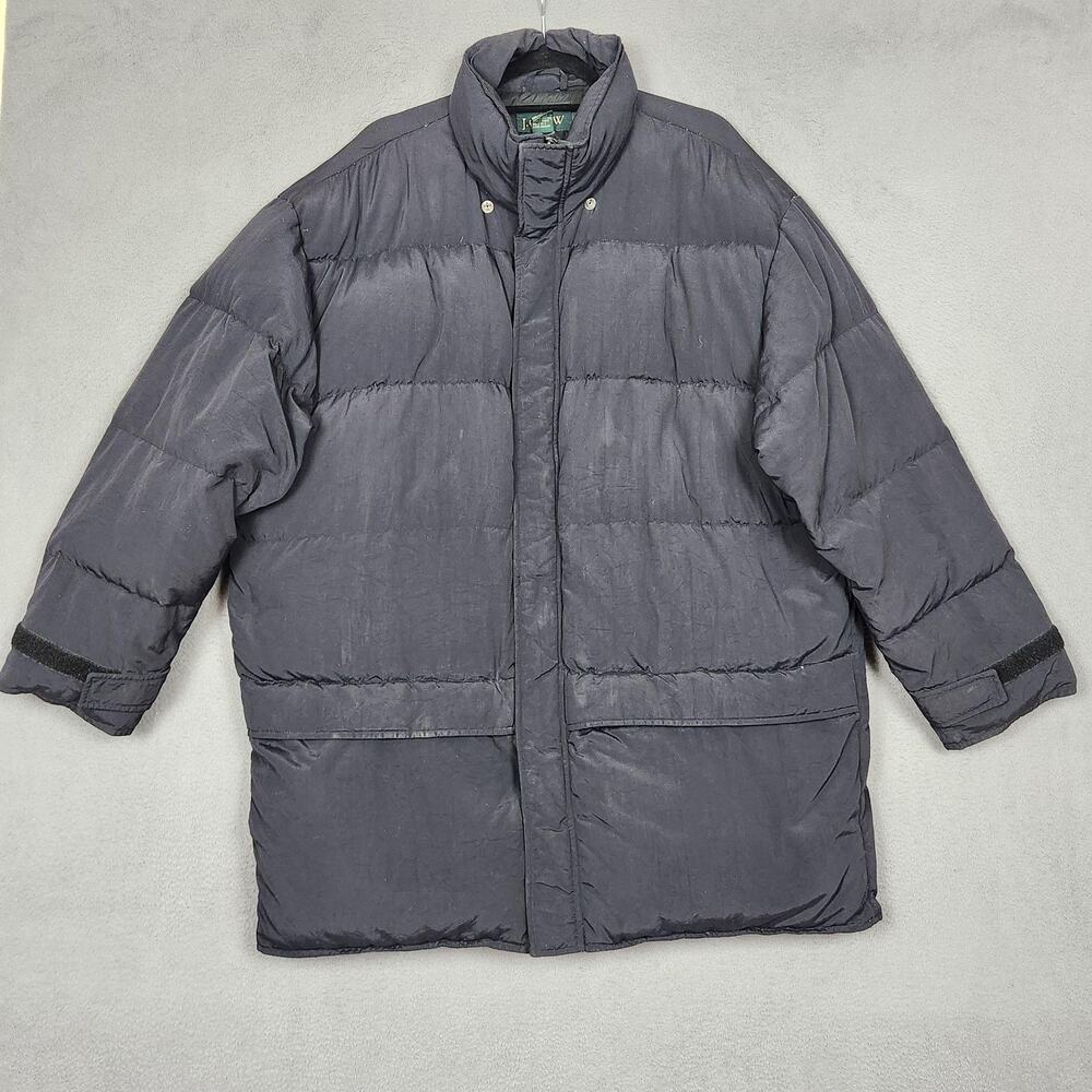 Vintage J.Crew Coat Mens Large Black Down Puffer Winter Parka Insulated Oarsman